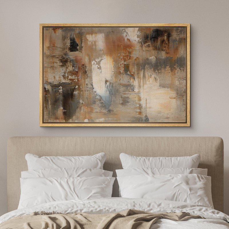 Abstrait, nuances neutres et neutres, impression sur toile encadrée, Cadre naturel flottant, H 24 po x l 36 po x P 1,5 po