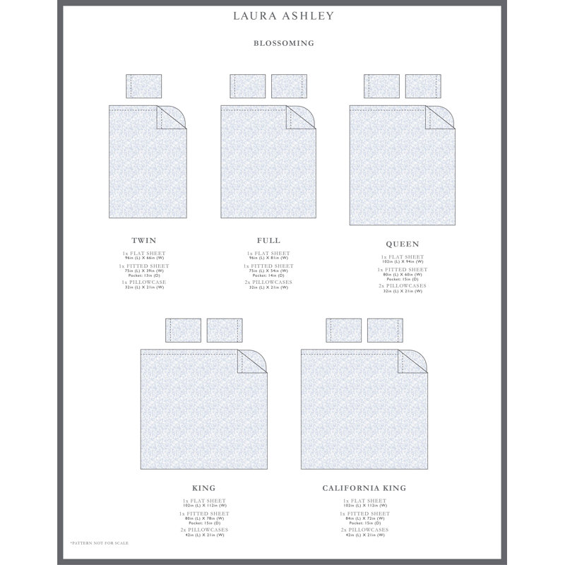 4-Piece 300 Thread Count Sateen Cotton Sheet Set, Full Sheet Set with 2 Pillowcases, Blossoming