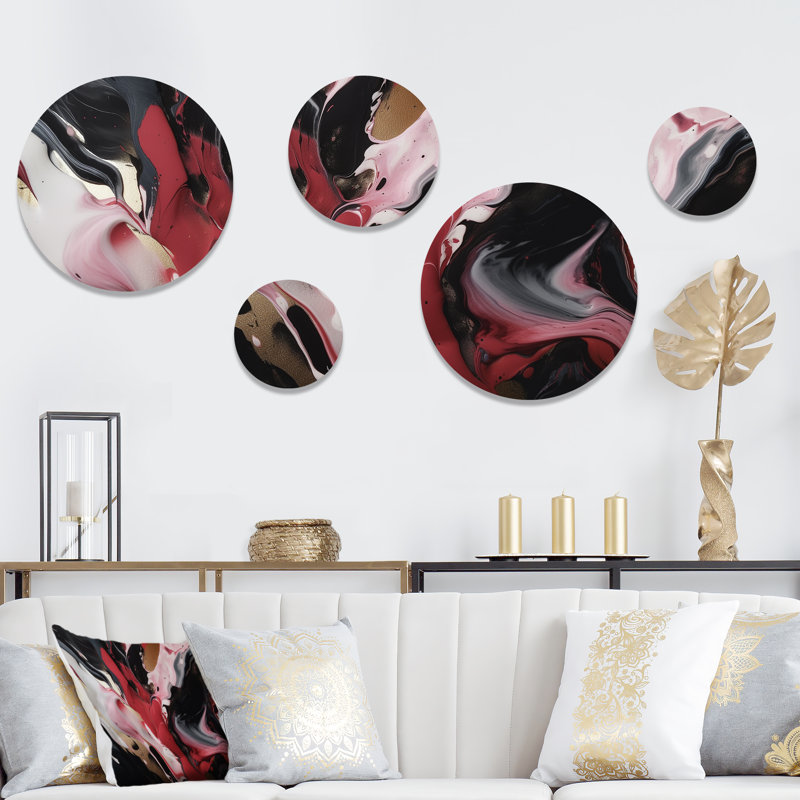 Décoration murale rouge et noire en agate éthérée - Marbre abstrait en métal