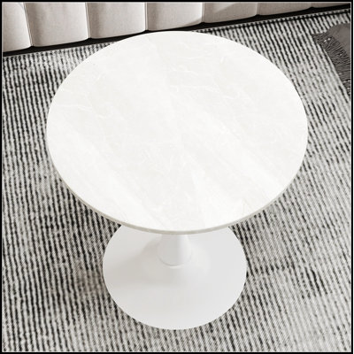 Mid-Century Modern Round Marble-Like Coffee Table, Compact and Stylish for Small to Large Living Spaces