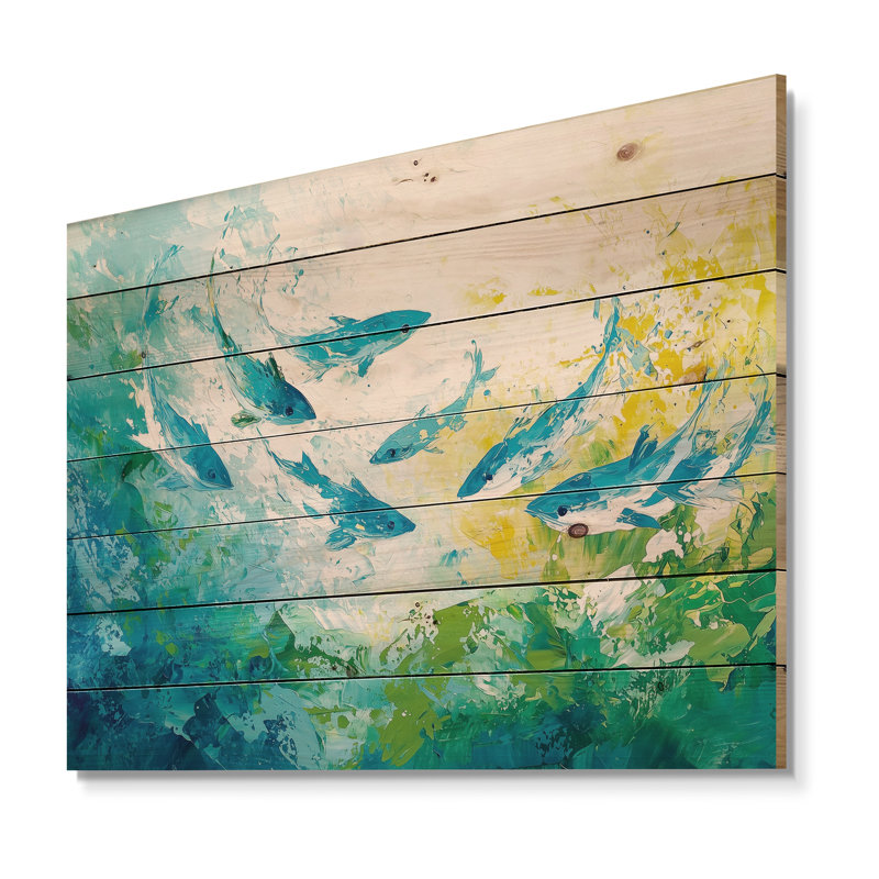 Abstract Sharks Swimming - Shark Wood Wall Decor On Natural Pine Wood, 24" H x 32" W