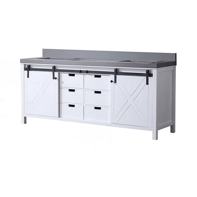 80 po X P 22 po Meuble-lavabo double D avec comptoir en quartz gris, Blanc, 80", Gris