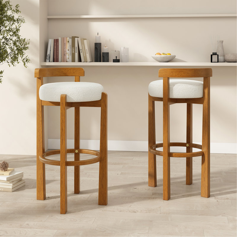 Tabouret de bar d'intérieur en bois à dossier bas, Tissu blanc