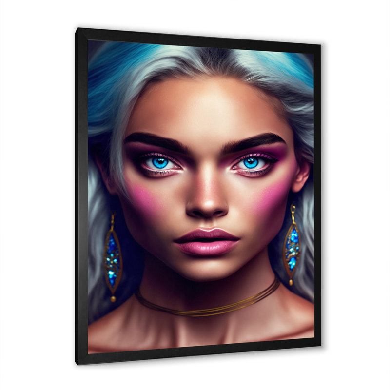 «Dyrell Bohemian Woman with Blue Eyes III», reproduction sur toile, H 20 po x l 12 po x P 1 po, Cadre photo noir