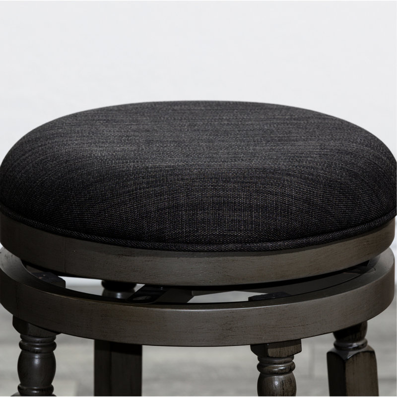 Tabouret de comptoir de 24 po avec siège en tissu gris anthracite, structure en gris patiné, structure en bois franc, tabouret pivotant, revêtement, bois massif, chaise à 360 degrés