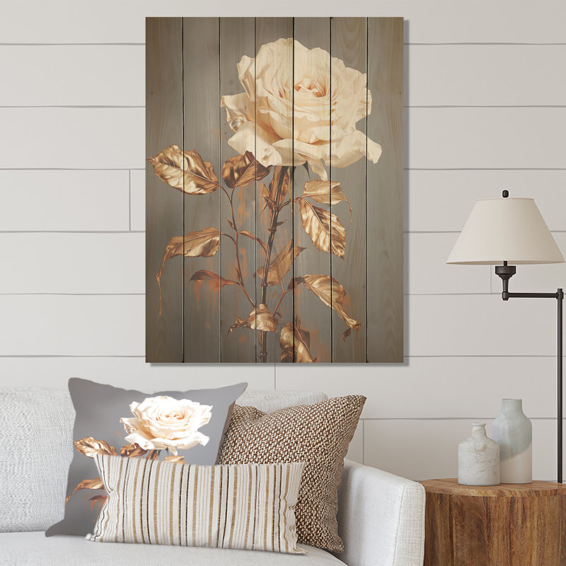 Or blanc et or rose élégance - rose sur bois, H 20 po x l 10 po