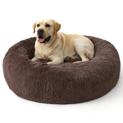 Bedsure Calming Dog Bed for Extra Large Dogs - 45in Donut Washable Large Pet Bed, Anti-Slip ＆Removable Cover,420GSM Round Anti-Anxiety Fluffy Plush Faux Fur, Fits up to 100lbs Pets,Plus Version