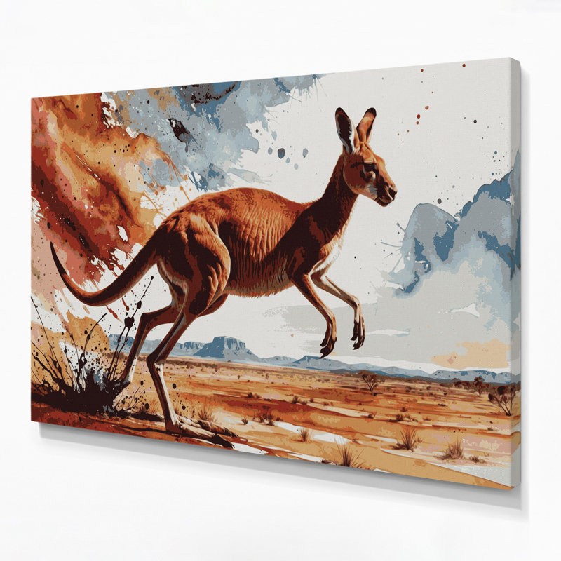 Wildlife Kangaroo Brown Canvas Wall Art, 24" H x 36" W
