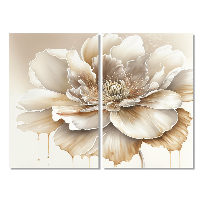 Blooming Beige Floral Design II - Art mural floral grand 2 pièces, 36" H x 48" W, Wrapped Canvas, Does Not Apply