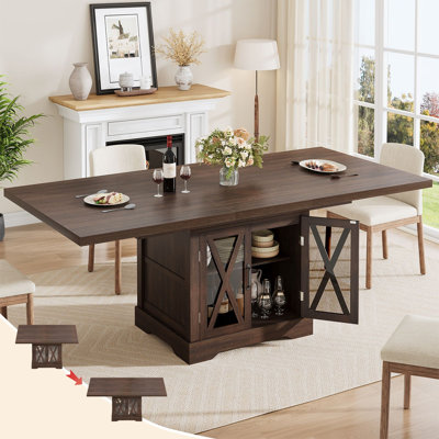Table de salle à manger de style campagnard à rallonge 71,46 "pour 4 à 8 personnes avec armoire de rangement, rallonge amovible et tablette réglable