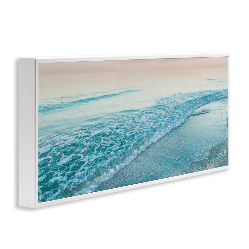 Giclée encadrée de coucher de soleil lumineux sur la plage, design par Mary Lou Johnson, H 13 po x l 30 po