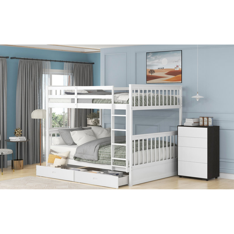 Lit superposé avec deux tiroirs de rangement, blanc - économise de l'espace dans les tiroirs de la chambre à coucher et offre un arrangement de sommeil pratique