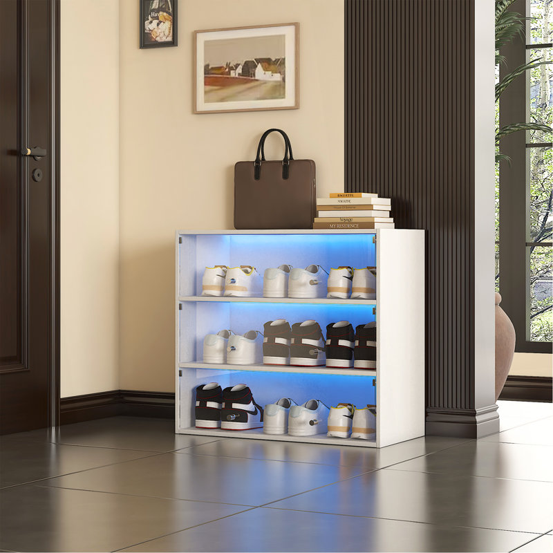 Armoire de rangement à chaussures en verre blanc, Blanc