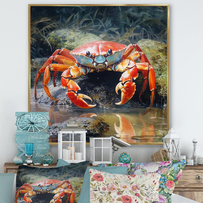 Crab Beachcombers III sur impression sur toile, Cadre flottant doré, H 36 po x l 36 po x P 1,5 po