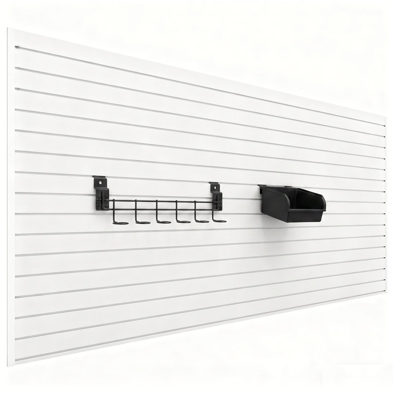 Système d'organisation de garage en PVC à panneau à lattes 8 pi x 4 pi avec ensemble d'accessoires pour outils 33 pièces