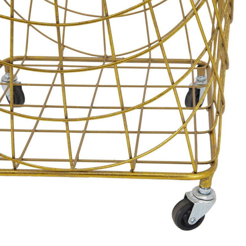 Metal Deep Set Metal Mesh Laundry Basket Storage Cart with Wheels and Handles, Gold, Medium ( 24" H x 16.85" W x 16.55" D)