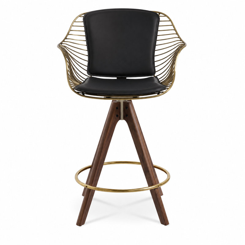 Tabouret Zebra Pyramid, Noir PPM-FR / laiton, Tabouret de comptoir (siège d'une hauteur de 26 p, Noyer américain