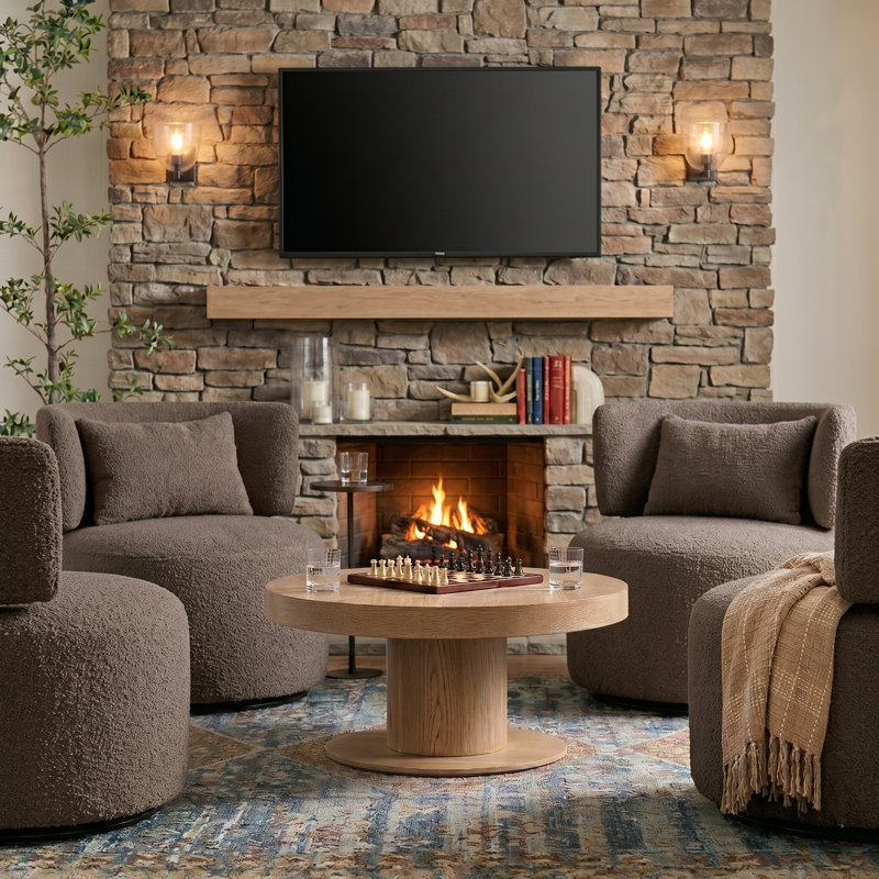 Narissa Swivel Accent Chair with Throw Pillow, Taup Teddy