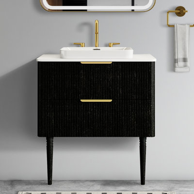 Meuble-lavabo de salle de bain moderne en chêne, lavabo en céramique et double rangement