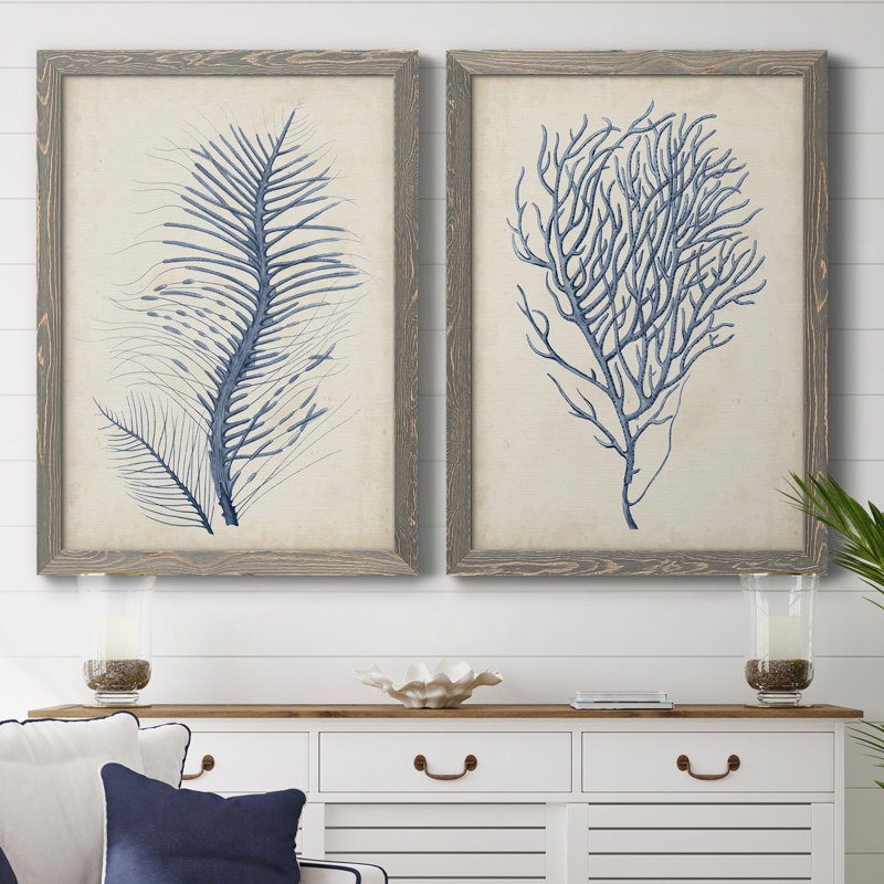 Indigo Coral, H 43,5 po x l 31,5 po x P 1 po, Toile avec cadre gris, Pas de tapis