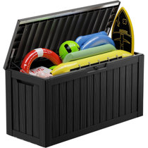 ADDOK Large Resin Deck Box Lockable, Outdoor Garden Storage Box Waterproof,  Elegant Storage Bench for Cushions, Garden Tools and Pool Toys (85 gallon