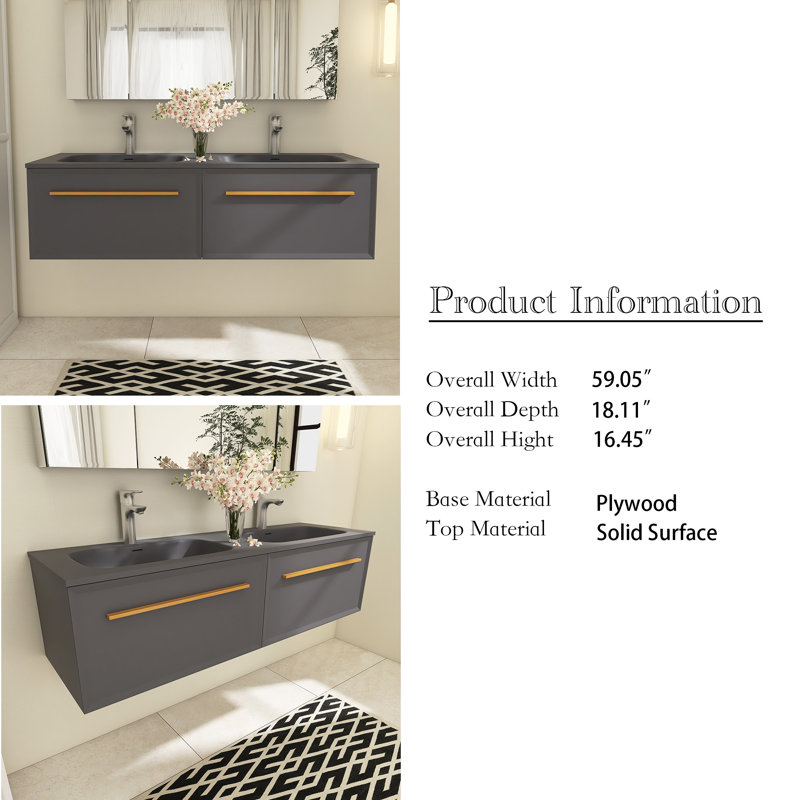Meuble-lavabo double 60 po Caesaria, Gris, Gris, Gris