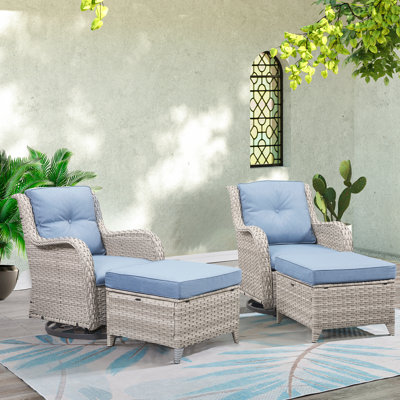 Bonia Makennah Swivel rocking Patio Chair with Cushions and Ottoman