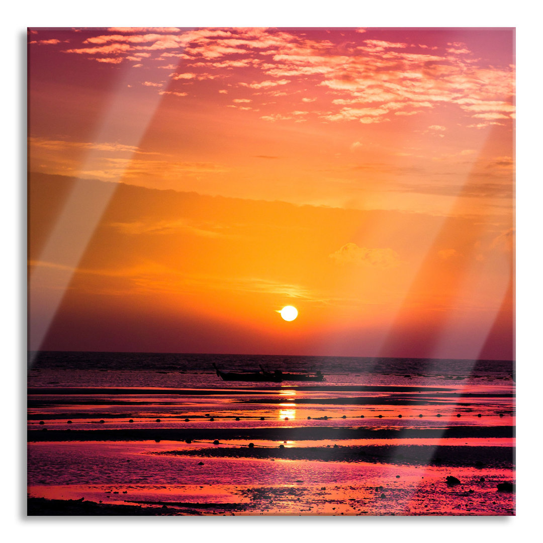 Glasbild Quadratisch  Wandbild Auf Echtglas  Sonnenaufgang Über Meer  Aufhängung Und Abstandshalter LQ1747