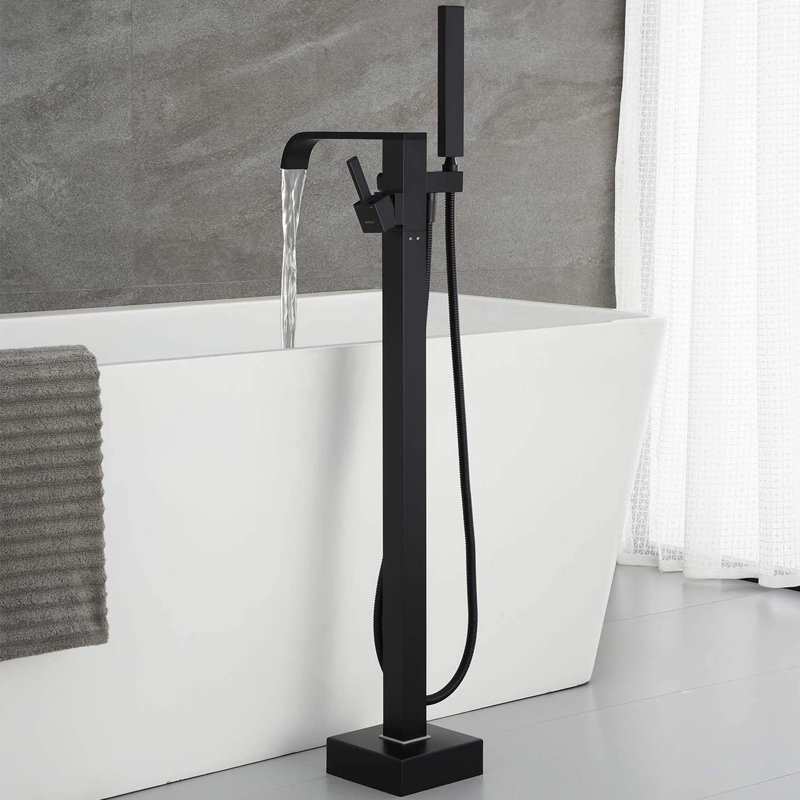 Matte Black Brass Floor-Mounted Freestanding Tub Filler