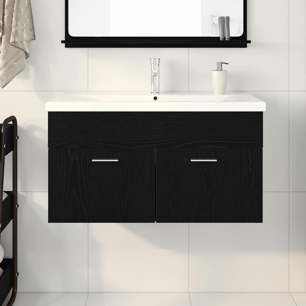 Vidaxl Sink Cabinet Black Oak 90 X 38.5 X 46 Cm Engineered Wood