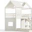 Lit superposé simple au-dessus d'une chambre double avec glissade, échelle, tablettes de rangement et garde-robe, lit superposé pour enfants en bois massif-134482846