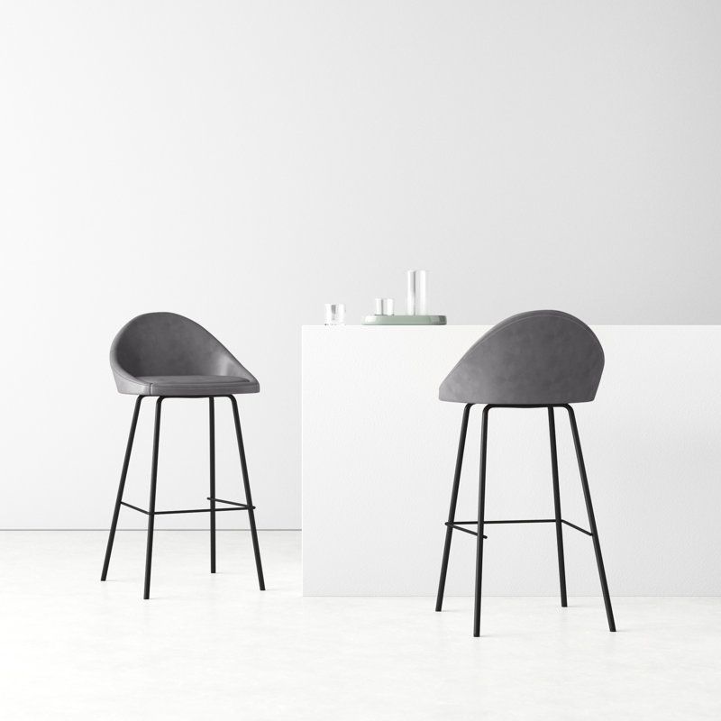 Holmes Vegan Leather Bar & Counter Stool, Gray, Bar Stool (29.5" Seat Height)