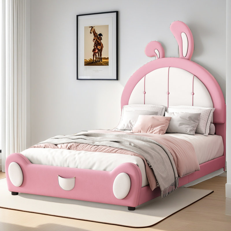Lit plateforme simple tapissier, Rose