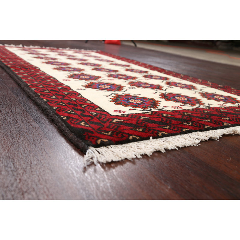 Tapis ivoire en laine noué à la main de conception unique 3 pi 5 po x 6 pi 1 po Shaunie