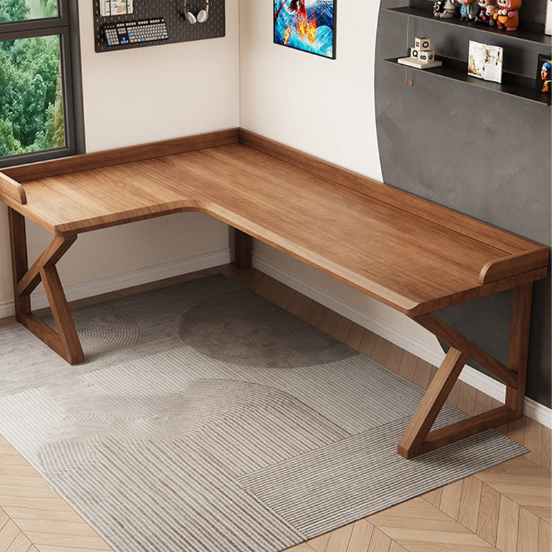 Bureau d'écriture en L en bois massif brun noisette, H 29,53 po x l 70,78 po x P 39,37 po