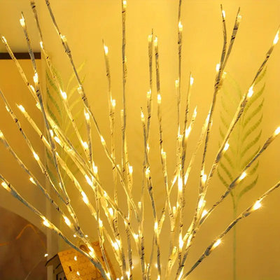 LED Twig Lamp Battery Powered Lighted Twig Vase Filler Willow Artificial Twig Power Brown/White 27 inches 20 LED For Home Romantic Decoration, multi-colored