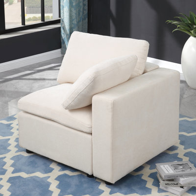 Modular Sectional In Beige Chenille With Right Armchair Piece - Adds A Chic Look To Your Home Facing Spring Frame For Added Comfort