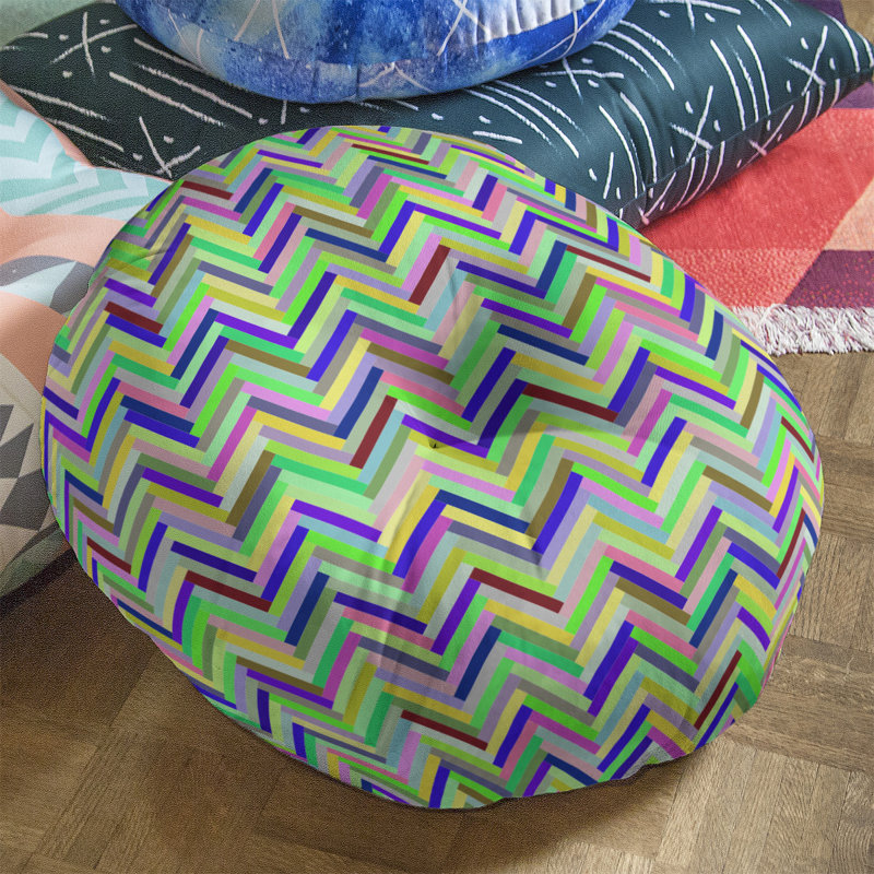 Coussin de plancher chevrons, 26 po x 26 po, Vert / bleu