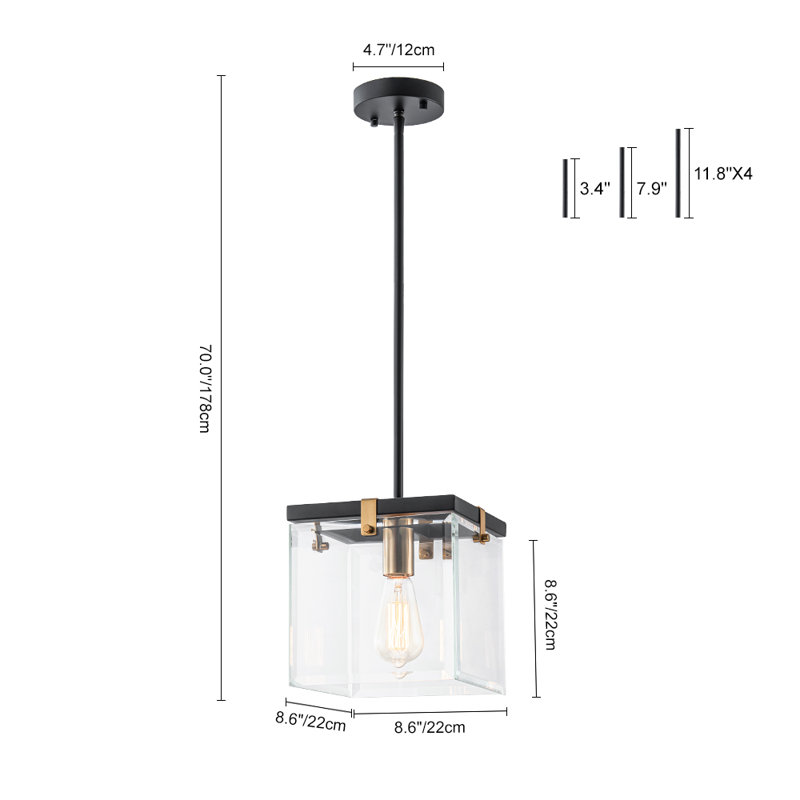 1 - Light Clear Shade Square Glass Pendant Light