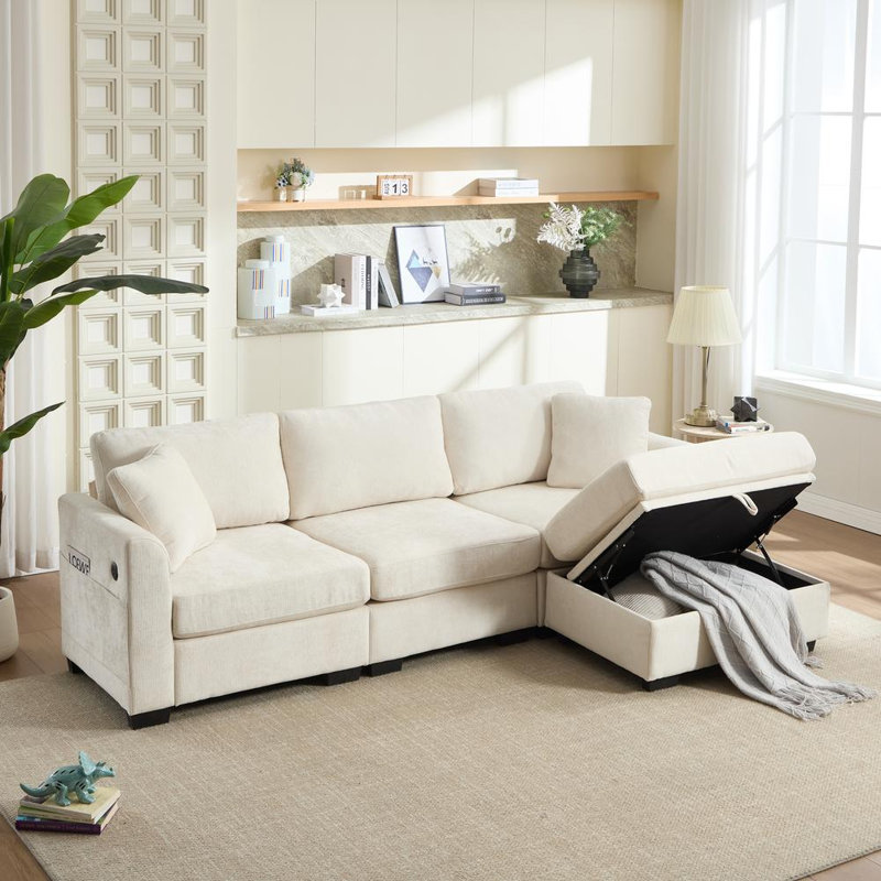Storage Sofa with Dual USB (Beige)