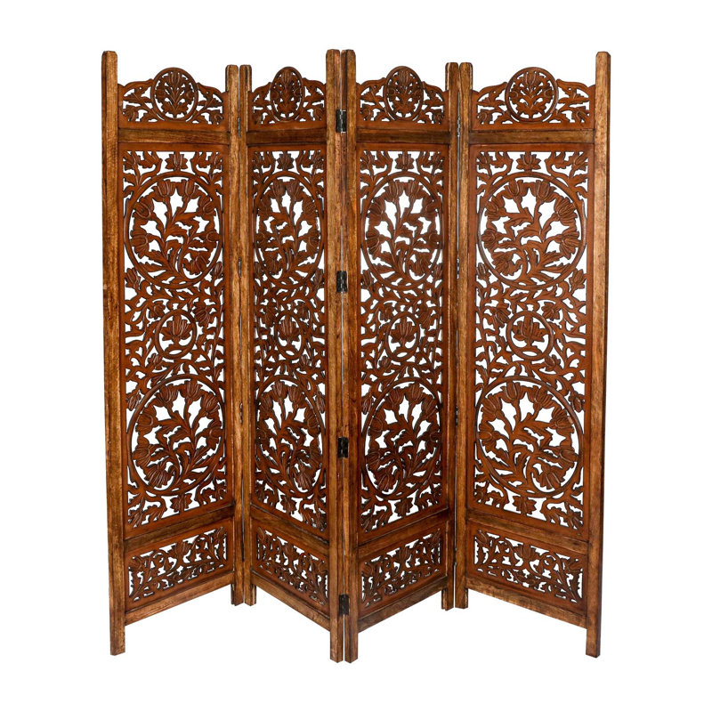 Beheshta 200cm W x 180cm H 4 - Panel Folding Room Divider, Light Brown