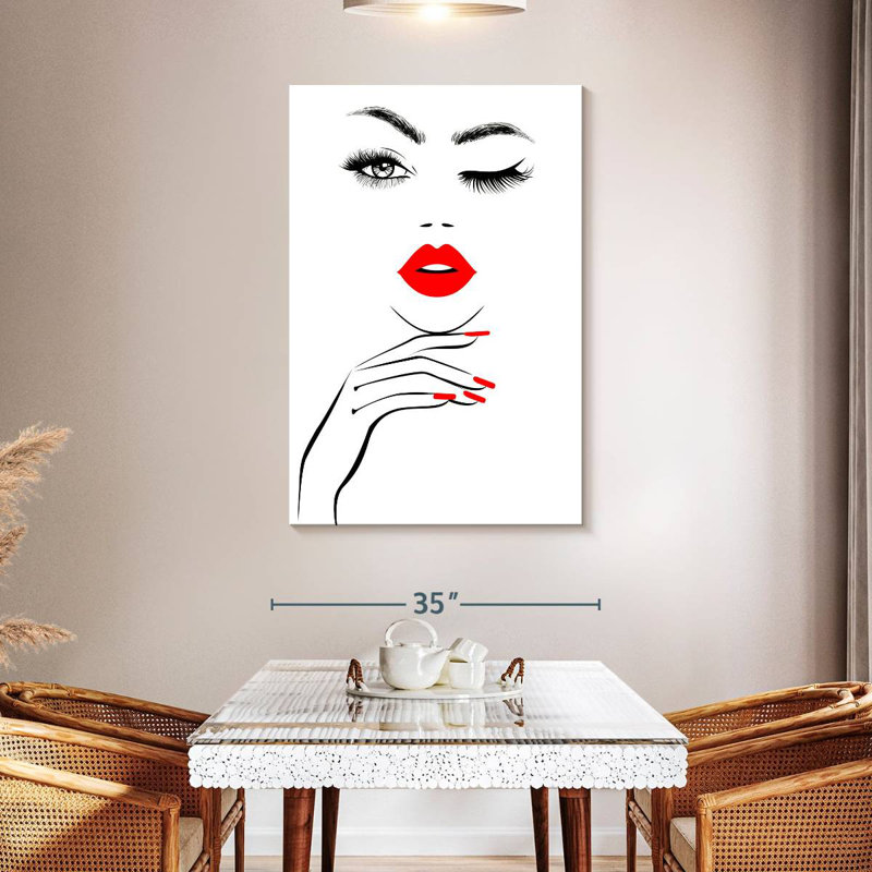 Femme de la Navette aux lèvres rouges, H 48 po x l 32 po