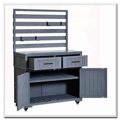 64.9'' H Large Patio Kitchen Island Solid Wood Kitchen Cart