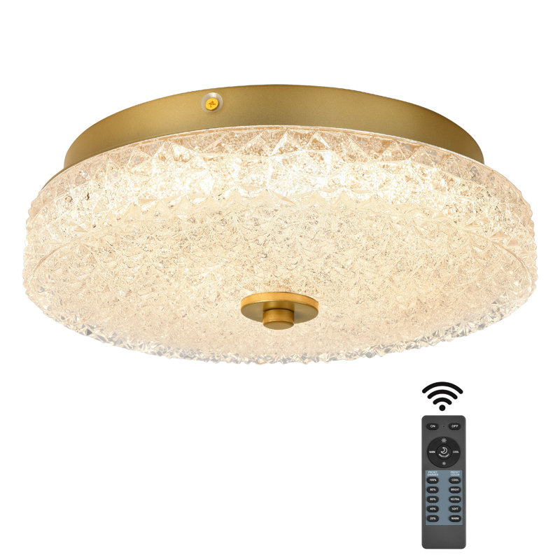11.7" Dimmable LED Gold Crystal Flush Mount Ceiling Light with Remote Control