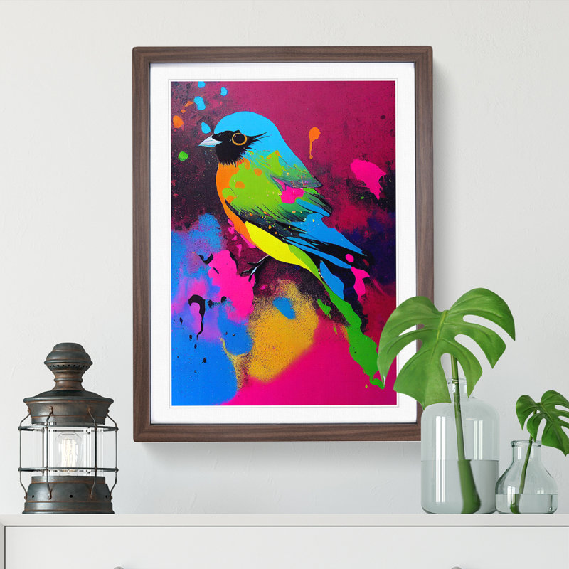 Bird Splash No.2 - Single Picture Frame Painting, 34cm H x 25cm W x 2cm D, Walnut