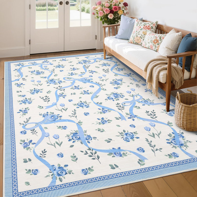 Tapis décoratif lavable, Blue, Rectangulaire 8 pi x 10 pi
