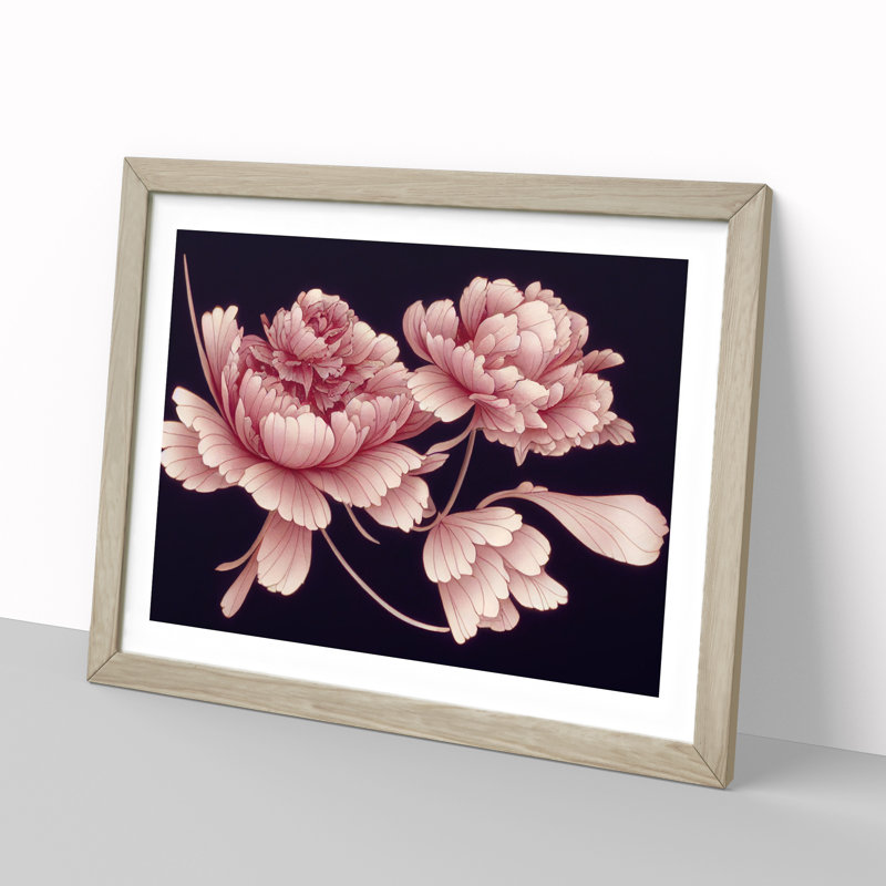 Blissful Peony Flowers - Framed Print, 46cm H x 64cm W x 2cm D, Oak