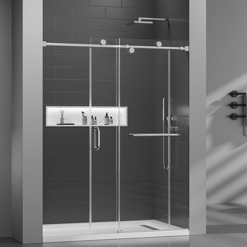 56-60'' - W x 76'' H Single Sliding Shower Door with Nano Coating Easy-clean Stainless Steel Frameless Shower door Chrome