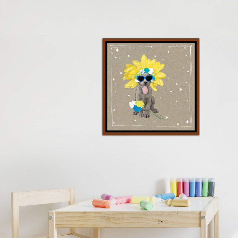 Décoration murale Fancypants Wacky Dogs VI Kids, H 26 po x l 26 po x P 1,5 po, Toile classique avec cadre brun