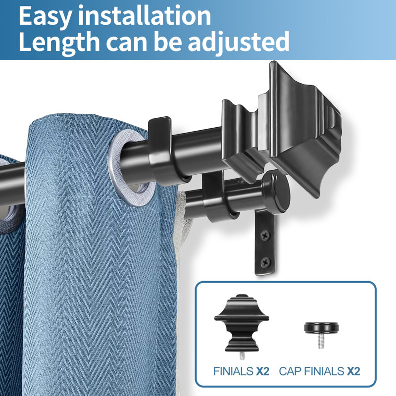 Tringle à rideaux double pour fenêtre Courter, Noir, H 1 po x l 48 po x P 1 po